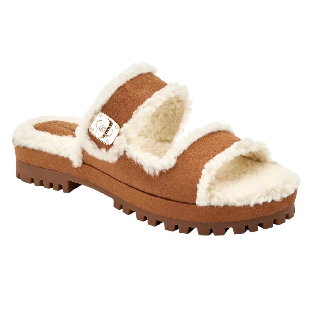 Giani Bernini Women's Tameenna Lug Sole Furry Sandals Brown Size 8